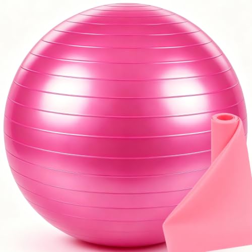 Image of Sotiff Pilates Kit 23-26 Inch Pilates Yoga Ball Exercise Balls and Resistance Band Set for Workout Pregnancy Stability 15-25lbs Anti-Burst with Foot Pump for Office, Home and Gym