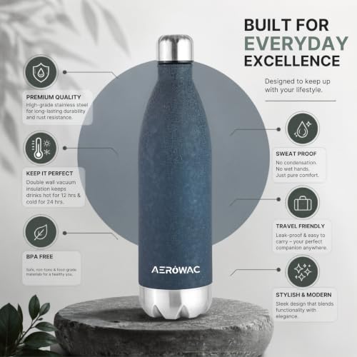Image of 304 Stainless Steel Viva Insulated Flask 1000ml | Hot & Cold 24 Hours | Double Wall, Leak Proof, BPA-Free Bottle | Ideal for Office, Gym, School and Travel (Blue, Pack of 1)