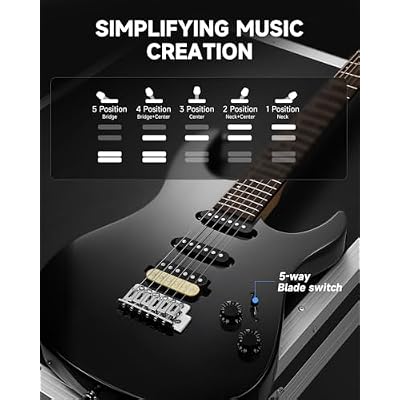 Donner DMT-66 Solid Body Electric Guitar Kit for Beginners, Full Size 39 Electric Guitar with HSS Pickups, Poplar Body, Maple Neck, Starter Guitar with Gig Bag, Strap, Whammy Bar, Wrench, Black