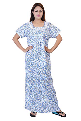 Image of Women's Cotton Block Print Knee Length Nighty
