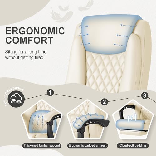 Image of Homall Executive Home Office Chair with Lumbar Support,400lbs Adjustable Ergonomic High Back Office Chair Reclining Managerial Chair for Home Office (Beige)