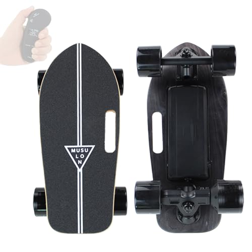 Pnpaea Longboard EléCtrico, Mini Longboard Original, Cruiser De Madera De Bambú,con Control Remoto De 4 Velocidades, para Adolescentes Y Profesionales Black-15kmRange