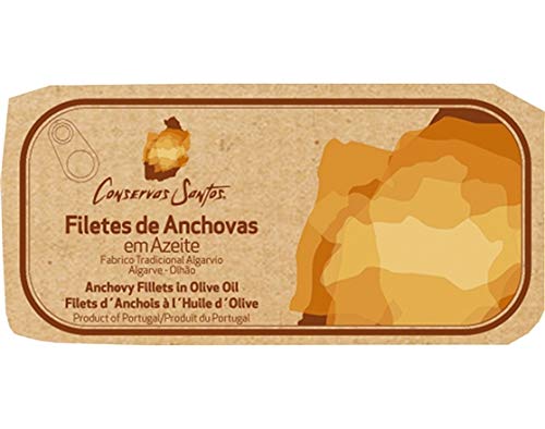 Conservas Santos - Filetes de anchoa en aceite de oliva - Producto gourmet de Portugal - Paquete de 5 x 50 gr