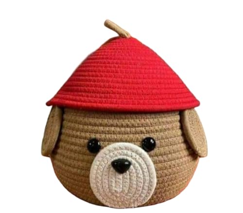 Image of SLAPPY Multi-Purpose Cute Jute Basket with Lid Storage Basket for Bathroom Living Room & Kitchen Organiser Box Vanity Box First Aid Box (Pack of 1) 25x20cm Beige & Red