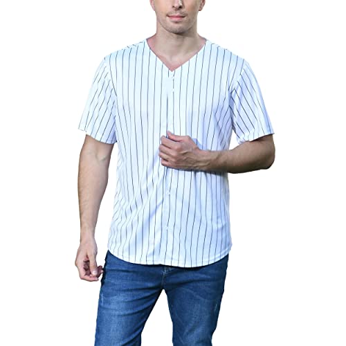 BAICAIYU Men's Baseball Jersey Sports Stripe Softball Shirt Short Sleeve Club Casual Fashion Button V-Neck (Stripe,4XL,4X-Large)