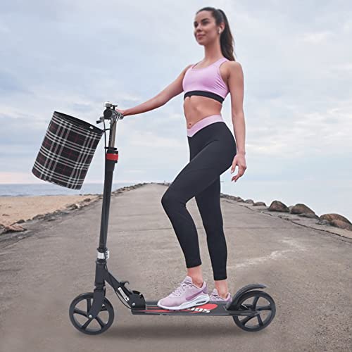 Trottinette pliable pour adultes/adolescents - En acier au carbone - Réglable en hauteur - Avec frein à main - Double suspension - Garde-boue arrière et sac...