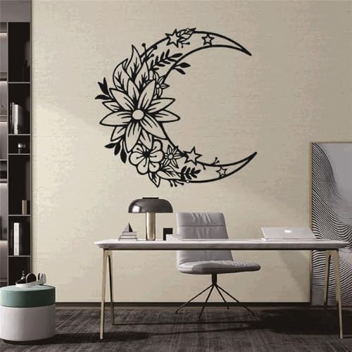 Sculpture murale artisanale fleurs noires et lune en métal durable - 2