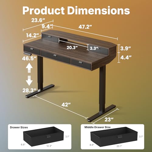 Image of HUANUO 48 x 24 Inch Electric Standing Desk with 4 Drawers, Walnut