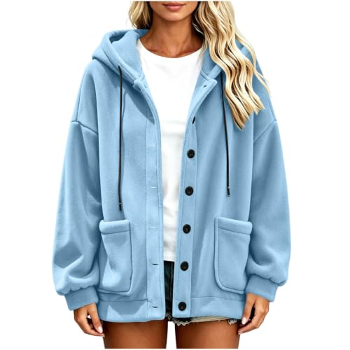 PXQIRMR Hoodies for Women Button Front Plush Oversized Sweatshirt Jacket - image 5