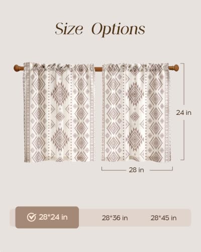 Image of Miss Adola Boho Kitchen Curtains - 24 Inch Length Linen Blend Geometric Striped Cafe Curtains Western Tier Curtain Short Drapes Rod Pocket for Bathroom Living Room Windows Light Filtering, 2 Panels