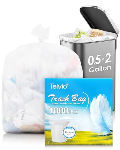 Image of Small Trash bags 1000 Counts 0.5-2 Gallon Car Trash Bag Garbage Bags by Teivio,Office Waste Basket Liners,Bathroom Mini Trash Can Liners,fit 4.5-5 Liter,Small Plastic Bags for home office kitchen