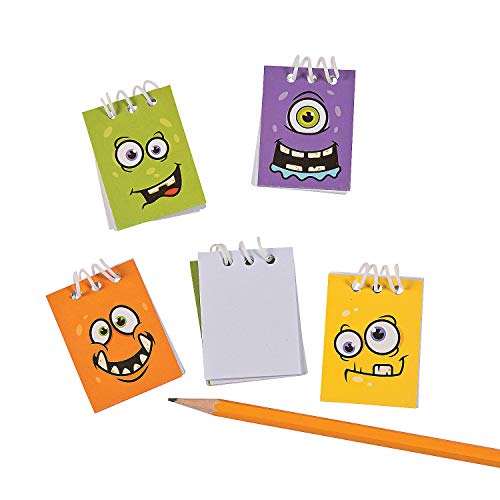 Fun Express Monster Face Mini Spiral Notepads - Fun Halloween Stationery - Cute Mini Notebooks for Trick-or-Treating, Party Favors, and Classroom Gifts - 48 Pieces