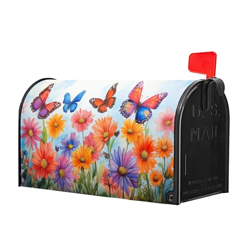 Image of Spring Summer Butterfly Flower Mailbox Covers Magnetic Standard Size 18x21 Inch Watercolor Floral Mailbox Cover Spring Summer Post Letter Box Covers Mailbox Wrap Garden Yard Home Decor for Outside