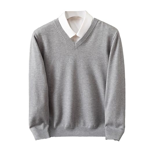 Maiyifu-GJ Men's Knitted Sweaters Solid Color V Neck Casual Long Sleeve Top Business Knit Pullovers