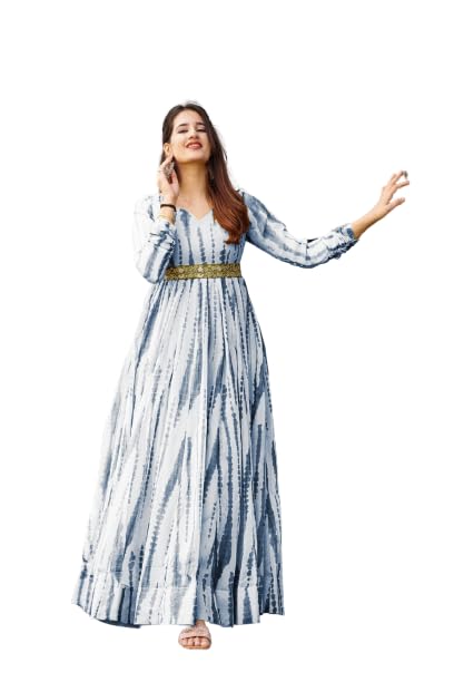 TP STUDIOWomen's Grey Digital Printed Fox Georgette with Anarkali Cotton Kurtis and Kurta Set for Women Unique Geometric Print Casual Wear Full Length Gown Dress for Women