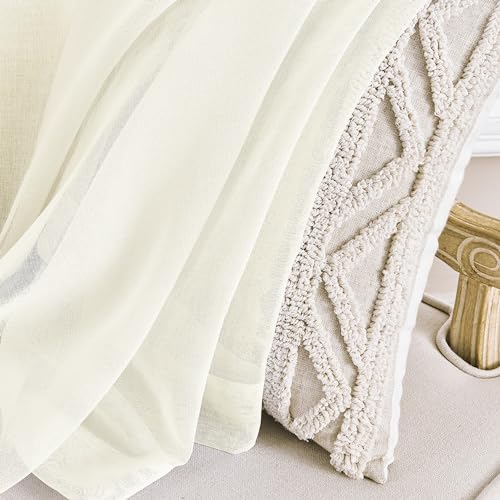 Image of Sheer Curtains Beige 95 Inches Long, Window Treatments Rod Pocket Drapes for Living Room, Bedroom, Semi Crinkle Extra Wide Curtains for Yard, Patio, Villa, Parlor, 108 inchW x 95 inchL, 2 Panels