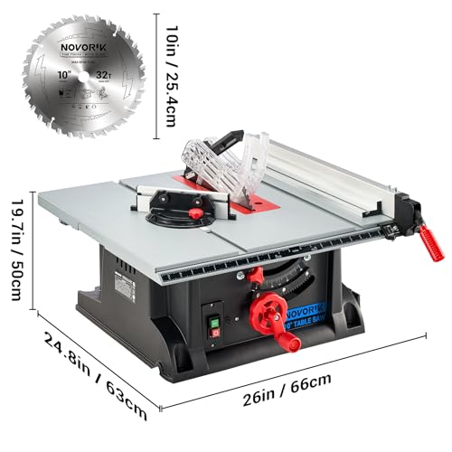 NOVORIK 10“ Portable Table Saw, 10 Inch Heavy-Duty Table Saw with 15 Amp Motor, Benchtop 10-Inch Table Saw with TCT Saw Blade for Woodworking Included