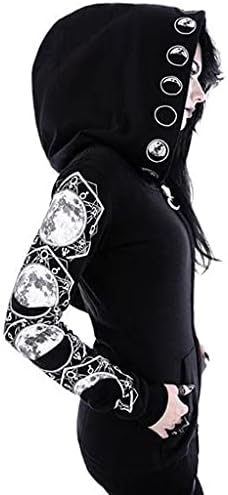 melupa Womens Gothic Hooded Jackets Coats Cardigan Black Vintage Moon Printed Punk Goth Hoodie Plus Size Sweatshirt, 03-black, X-Large