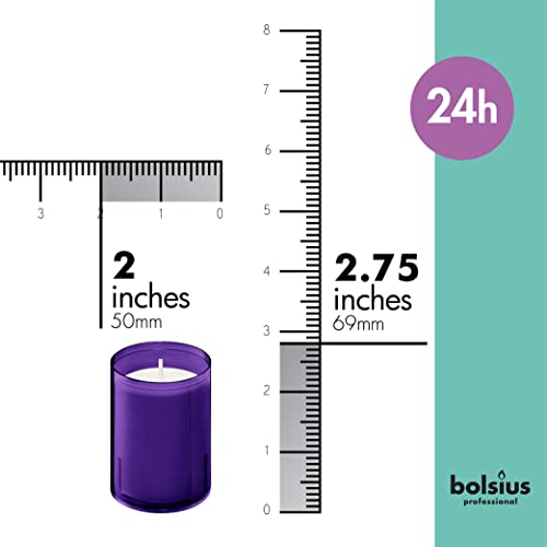 Bolsius Votive Candles - 20 Pack Restaurant Candles In Purple Unbreakable Plastic Cups - 24 Hours Burn Time - Premium European Quality - Unscented Smokeless Wedding, Birthday, Party & Relight Candles #TOP1