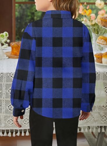 Image of SELINK Girls Long Sleeve Flannel Buffalo Plaid Button Down Shirt | Soft Flannel Fabric,Classic Buffalo Plaid Button Down Collared Blouse For Girls Casual Daily Outfits