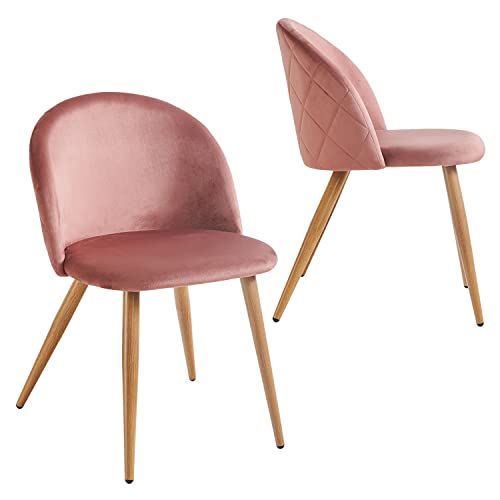 Wonder Comfort Dining Chairs Set Of 2 Velvet Cushion Seat Back And Oak Legs,Kitchen Living Room Reception Chairs With Padded Seat (Rose Pink) #TOP10