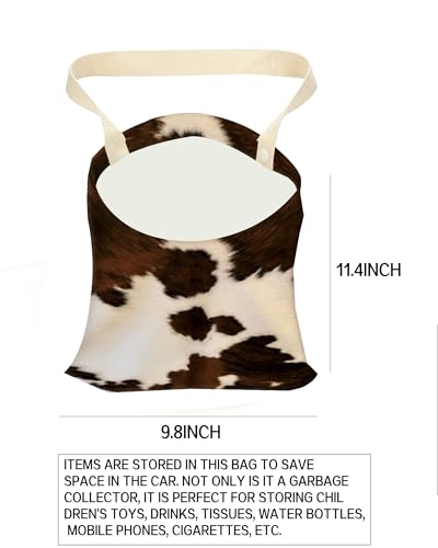 Image of Car Garbage Can, Car Trash Bag, Car Garbage Bag, Hanging Car Trash Can for Car Accessories, Vehicle, Travelling, Camping, Cute Car Back Seat Organizer, Retro Brown Cowhide