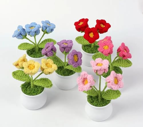 Image of VRB DecTM 1 Pcs Crochet Flowers Artificial Daisy for Office Desk Car Dashboard Decor,Home Decoration, Office, Bedroom, Christmas Decor, Wedding,Diwali (Single Pink Daisy with Pot)