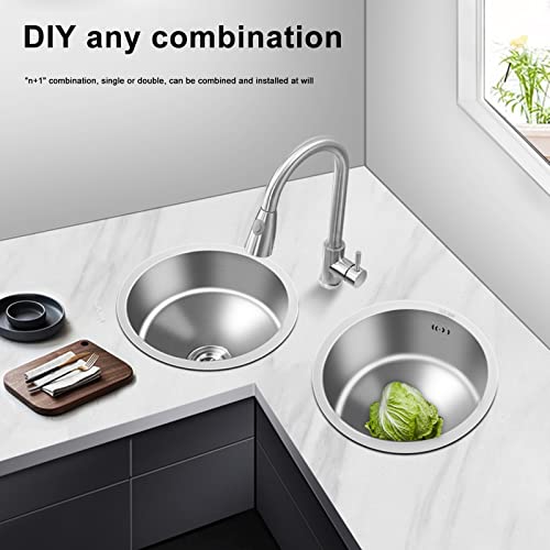 Évier de cuisine petit lavabo simple rond acier inoxydable 304 argenté 28 cm