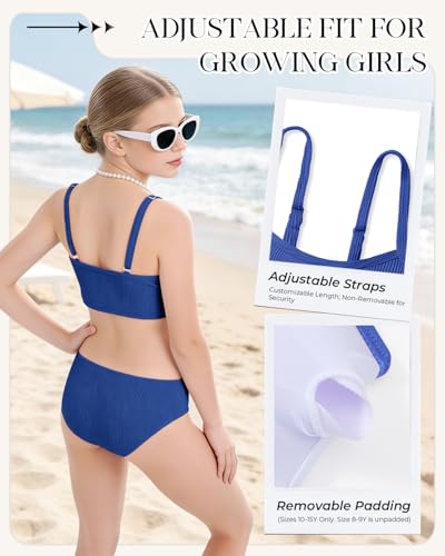 Image of Century Star Girls Ribbed 2-Piece Bikini Swimsuit - Fully Lined Modest Bathing Suit for Teens & Tweens