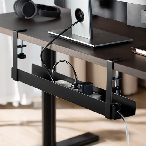 Ewent Bajo Escritorio Bandeja Porta Cable, Bandeja Metálica Sin Taladro para Gestión y Ocultación de Cables y Regletas, Ensamble Fácil con Abrazadera, Negro, Soporta hasta 5 kg miniatura 4