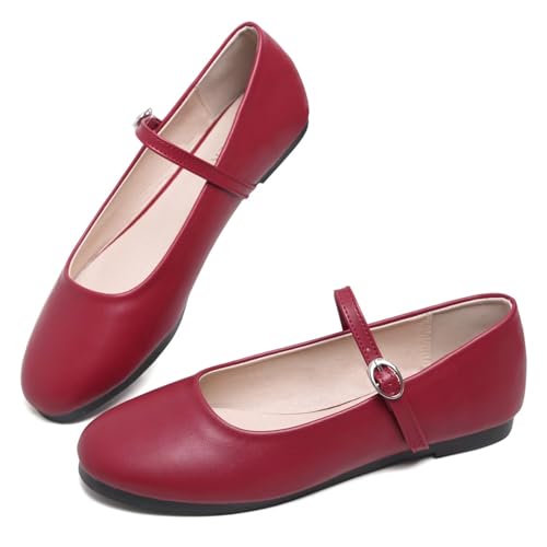 Hee grand Retro Soft Leather Mary Janes Shoes for Women Comfort Round Toe Ballet Flats with Ankle Strap Casual Portable Shoes3