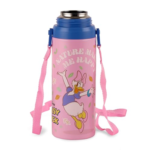 Image of CELLO Kidzbee Autumn 600 Daisy Duck Design Insulated Kids Sipper Water Bottle 600 ml | Food Grade, 3D Touch & Feel Design, BPA Free, Leakproof Easy Press Open Flip Top Cap Insulated Kids Water Bottle