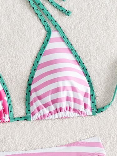 Women's Striped Printed Bathing Suit Star Halter Swimsuit Bikini Set Skirt3