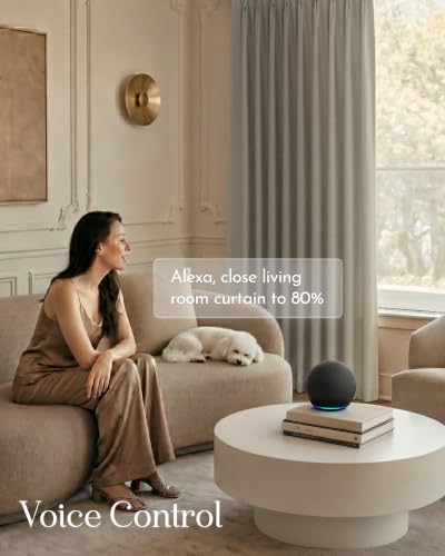 Image of Graywind Motorized Curtains with Track, Room Darkening Smart Curtains, Rechargeable Curtains Compatible with Alexa & Remote Control for Large Windows, Custom Drapes Up to 220 inch, Canvas (Bone)