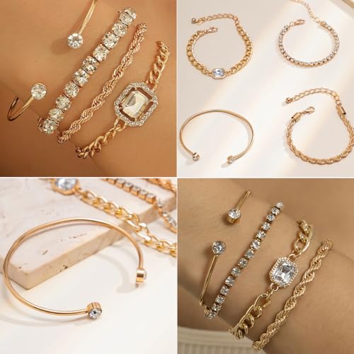 28pcs Gold Chain Bracelets Set for Women 14K Gold Plated Multiple Layered Bangle Adjustable Link Bracelet Anklet Fashion Accessories Jewelry Gift2