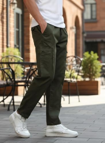 Image of Men's Cotton Cargo Pants | Stylish Casual Trousers for Men | Relaxed Fit Multi Pocket Cargo Trousers | Drawstring Waist Pant | Comfortable Lower for Men