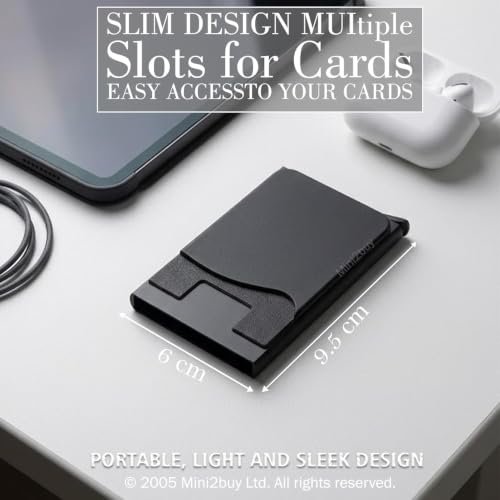 Image of Mini2buy Slim Card Holder for Men Durable Pocket for Cash, Credit, Debit, ATM Cards RFID Blocking Metal Pop-up Wallet, Holds 10-12 Cards Plus Cash in One Holder (Pocket Black)