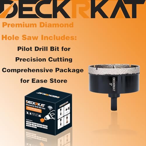 3 inch Diamond Hole-Saw Bits with Pilot Drill Bit -3\" Diamond Tipped Tile Hole Saws with Guiding Bit Accurate Drilling for Porcelain Tile Ceramic Pottery Granite Stone Glass Bottles 75mm