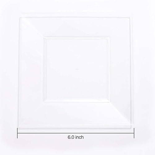 Vista 35 de WDF 86 platos de postre de oro rosa de 6 pulgadas con 86 tenedores desechables de 5 pulgadas, elegantes platos de plástico cuadrados para el día