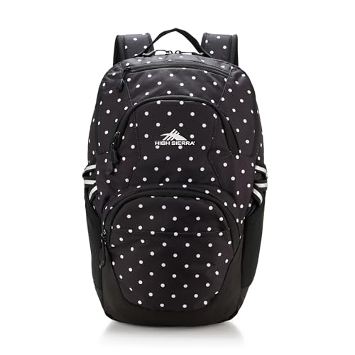 High Sierra Swoop Backpack, Travel, or Work Bookbag with tablet sleeve, One Size, POLKA DOTS/BLACK