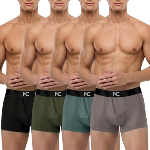 Image of Men's Premium Microfiber Boxer Briefs for Men | Soft Stretch Breathable Innerwear | Moisture-Wicking Comfortable Trunks with Elastic Waistband | Multi Color Pack of 4