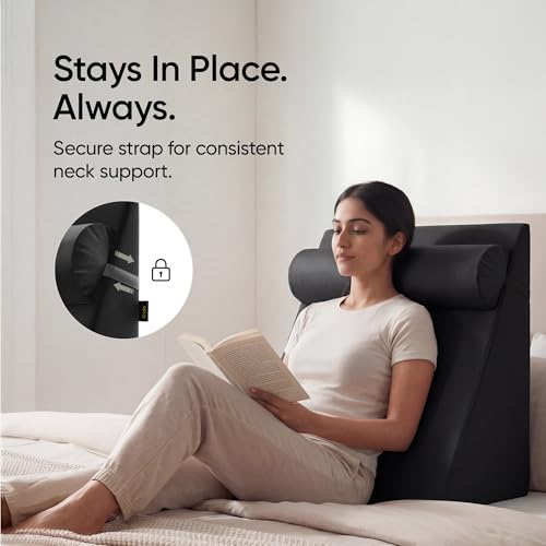 Image of Frido Wedge Neck Rest Pillow | Multipurpose Neck Pillow | Memory Foam Roll with Adjustable Strap | Relieves Neck, Knee & Lumbar Pressure | Compatible with Wedge Plus | Washable Cover, Black