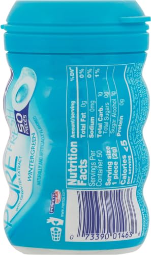 Image of Mentos Pure Fresh Sugar-Free Chewing Gum with Xylitol, Wintergreen, 90% Recyclable Curvy Bottle, 50 Pieces per Bottle (Pack of 1)