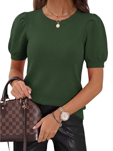 Image of PRETTYGARDEN Womens Sweaters Spring 2026 Summer Puff Short Sleeve Sweater Trendy Cute Knit Work Blouses Business Casual Tops