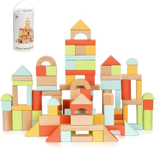 Pidoko Kids 100pcs Building Blocks for Toddlers 1-3, Wooden Block...