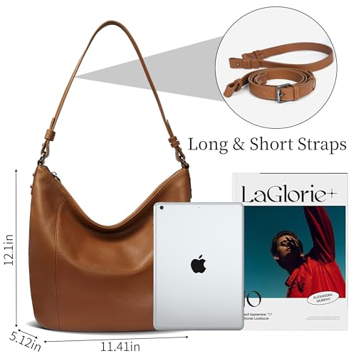 Bolso Hobo de cuero suave para mujer color marrón miniatura 3