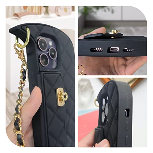 UnnFiko for iPhone 14 Pro Max Case Wallet, Cute Moon-Shape Crossbody Phone Case Flip Card Pouch Cover Soft Silicone Case Purse with Wrist Strap Crossbody (Black,iPhone 14 Pro Max) - Thumbnail 6