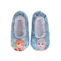 Josmo Frozen Slipper Socks for Girls - Plush Soft Cozy SlipOn Sock Slippers with Grip - Light Blue (Size 7-8 Toddler)