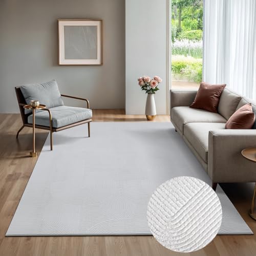 the carpet Rio - Moderner Kurzflor Teppich, weicher und pflegeleichter Anti-Rutsch-Teppich mit 3D-Optik, robust, für Wohnzimmer und Schlafzimmer, Weiß, 160 x 220 cm