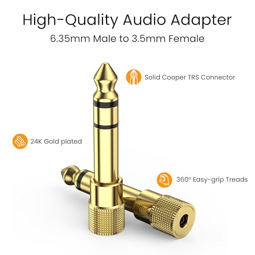Image of Tobfit 2 Pack 6.35mm to 3.5mm Audio Jack Adapter,1 /4 Inch Male to 1 /8 Inch Female Stereo Gold-Plated Connector for Headphones, Guitar, Amplifier, Digital Piano, Speaker & Aux Cable